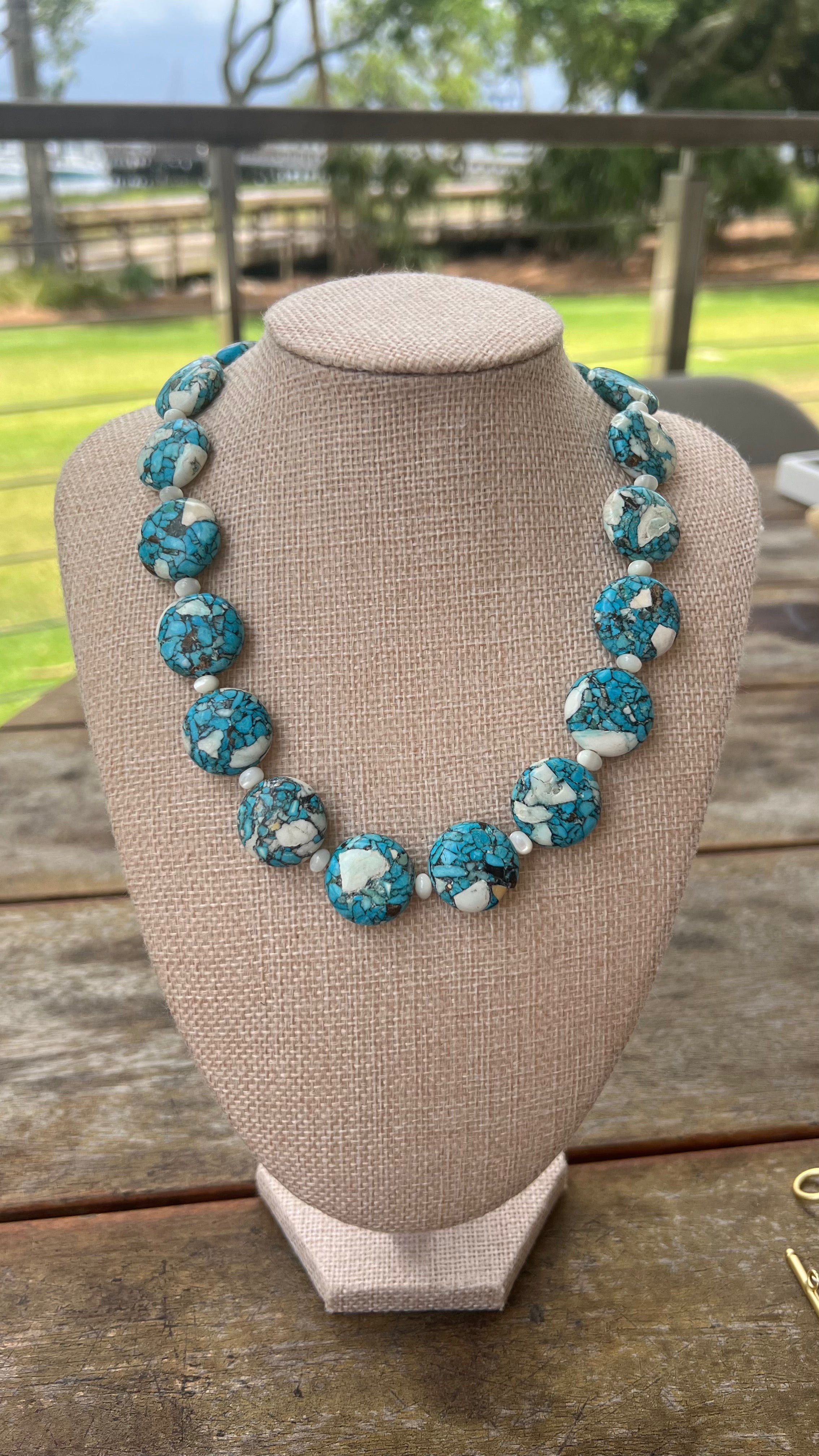 Gold Plated Turquoise Statement Necklace